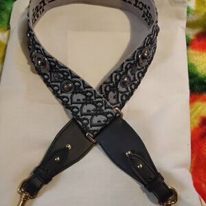Christian Dior Oblique Shoulder Strap Dark Navy Canvas w/ Gold Hardware